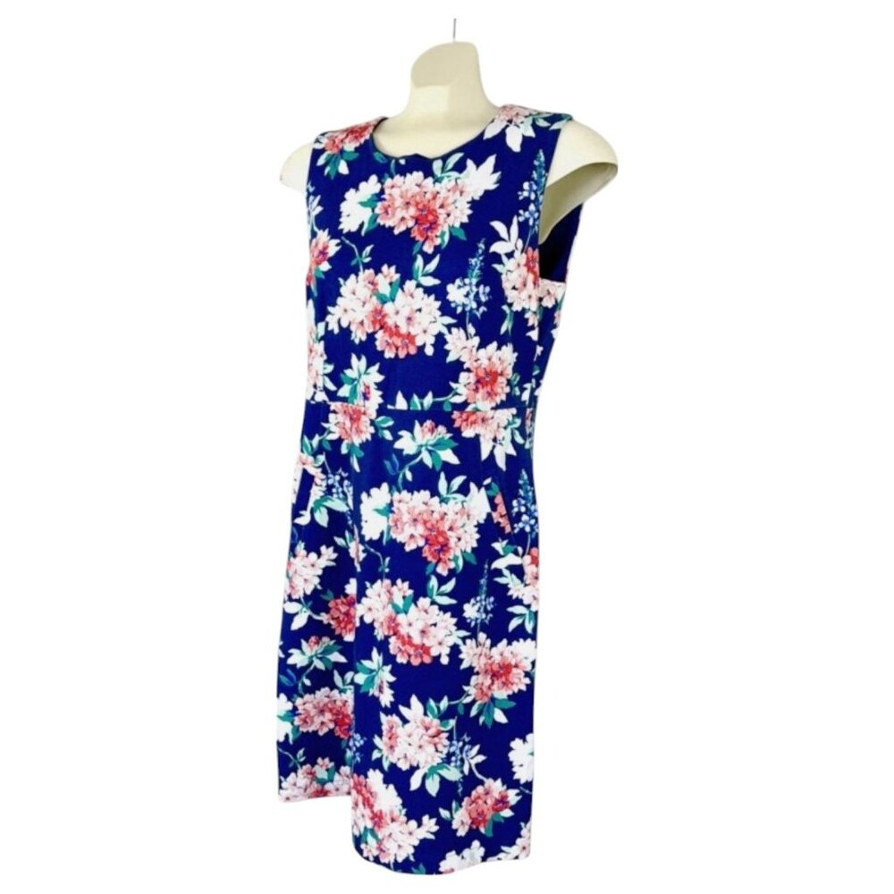 Lands End Women's Sleeveless Ponte Sheath Midi Dress Blue Floral Size 18W - Picture 3 of 16